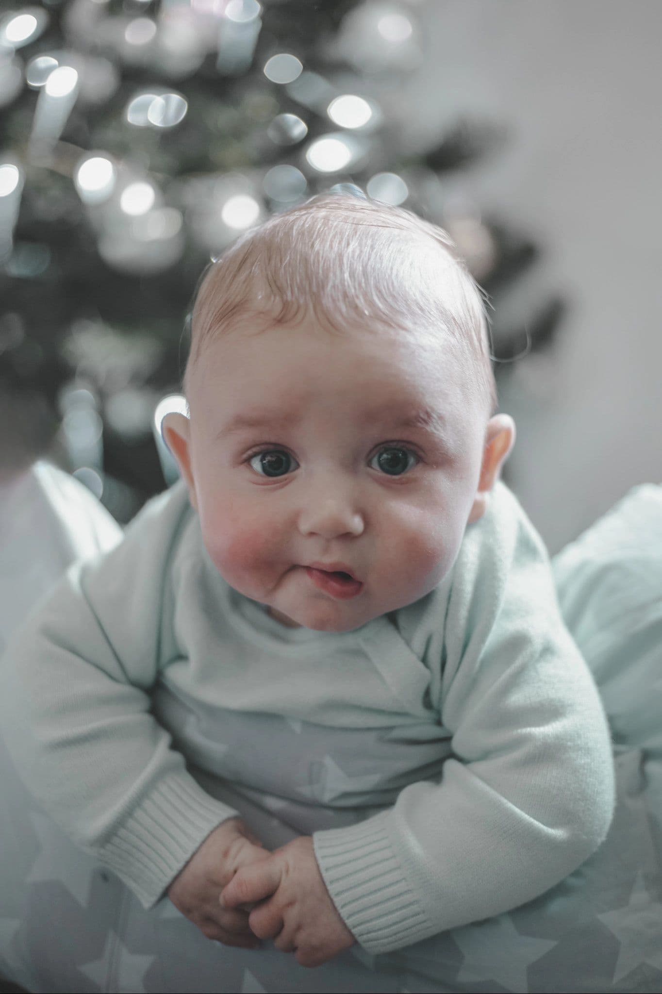 Baby portrait with soft bokeh lights